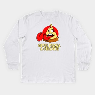 Give Pizza A Chance - Pizza Monster Kids Long Sleeve T-Shirt